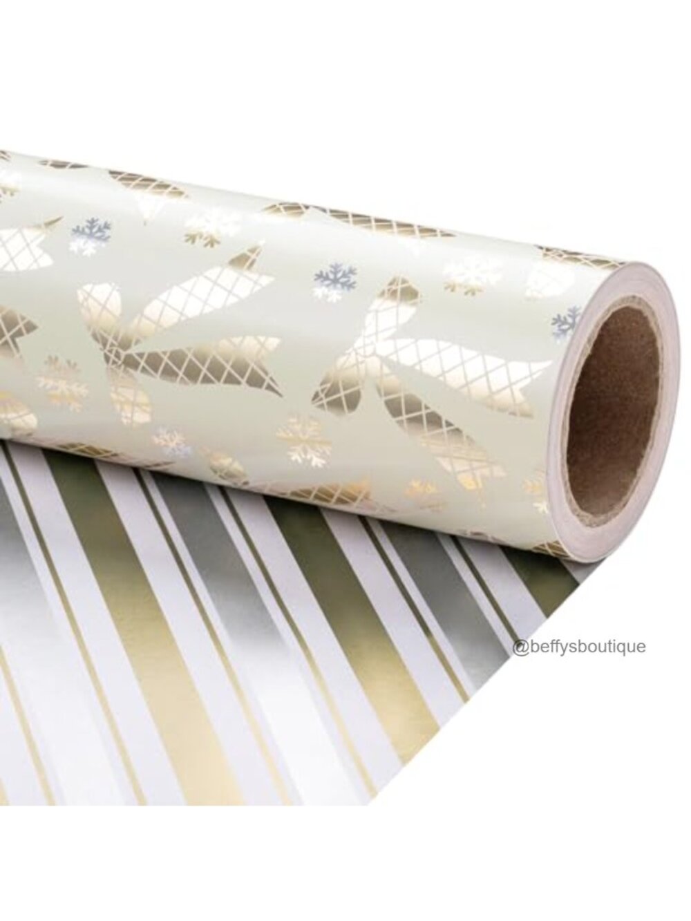 Reversible Christmas Wrapping Paper Roll Gold Foil Bow Snowflake 17 In x 16.4 Ft